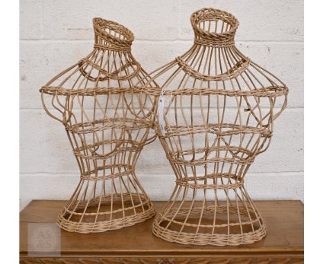 Two vintage wicker ladies' clothes shop display stands 