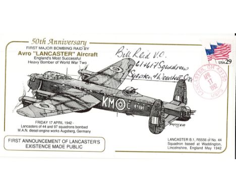 50th Anniv 1st Major Bombing Raid Lancaster Signed Flt Lt William ( Bill ) Reid VC 61 Squadron RAFVR. Awarded the VC for gall