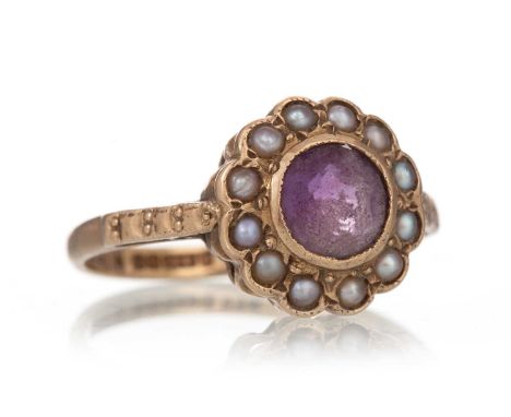 AMETHYST AND PEARL RING in nine carat gold, size NQty: 2.5g