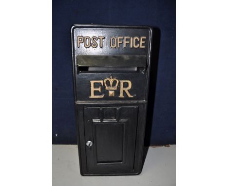 A METAL POST OFFICE   E-R   POST BOX with key measuring width 25cm x depth 24cm x height 58cm