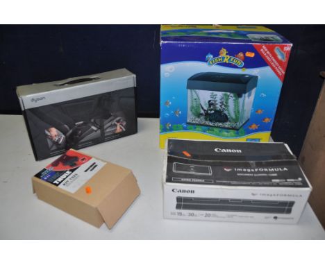 A SELECTION OF MISCELLANEOUS ITEMS to include a Fish r Fun FRF-370 fish tank, Cannon P150 scanner, Dyson car cleaning kit and