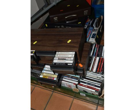 TWO BOXES AND FOUR CASES CONTAINING OVER ONE HUNDRED AND NINETY CDs, CASSETTE AND VIDEO TAPES including 62 CDs tapes and VHS 