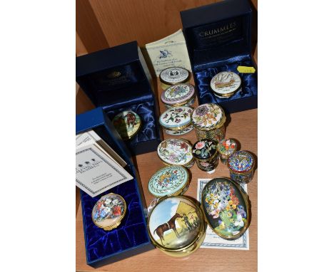 A COLLECTION OF ENAMEL TRINKET BOXES, comprising a limited edition 132/1000 Leslie Creasey commissioned Staffordshire enamel 