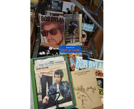 MUSIC INTEREST - TWO BOXES OF BOOKS AND EPHEMERA, to include approximately thirty books about Bob Dylan, Leonard Cohen and Th