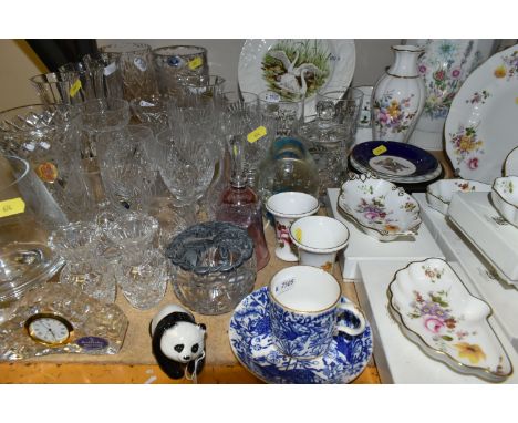 A PARCEL OF CUT GLASS AND CERAMICS ETC, to include boxed Royal Crown Derby 'Derby Posies' trinket dishes, 21cm Derby Posies p