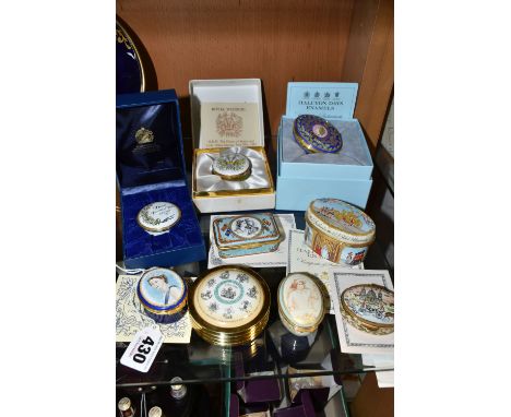 A COLLECTION OF ROYAL COMMEMORATIVE ENAMEL BOXES, nine pieces to include a Crummles limited edition Queen Elizabeth II Golden