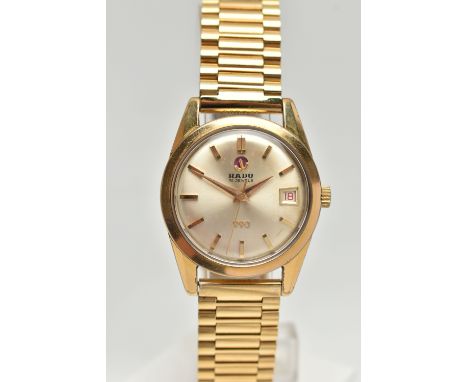 A GENTS 'RADO 990' WRISTWATCH, manual wind, round gold dial signed 'Rado 41 jewels, 990', baton markers, date window at the t