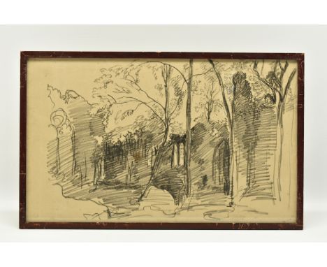 CIRCLE OF JOHN LINNELL (1792-1882) 'NETLEY ABBEY', an unsigned charcoal sketch on paper, approximate size 29cm x 48cm, Condit