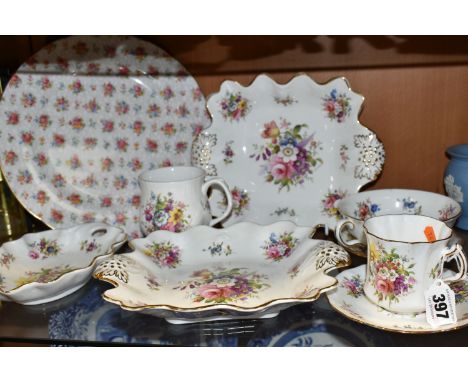A  GROUP OF HAMMERSLEY PORCELAIN, comprising a twin handled porringer signed in the centre by F. Howard (small hairline crack