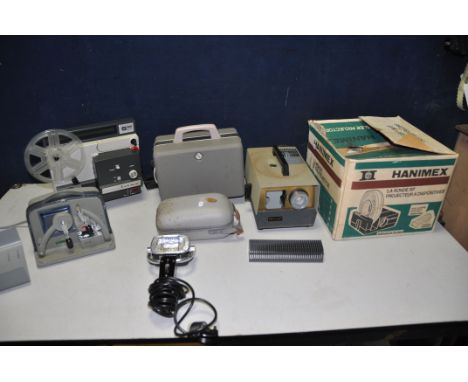 A SELECTION OF VINTAGE PROJECTORS to include a Halinamat 300 projector, Slima S99 projector, Hanimex la ronde slide projector