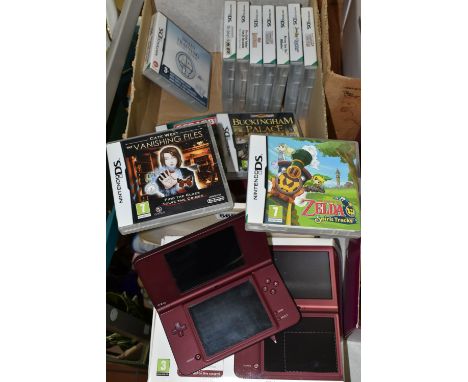 NINTENDO DSI XL BOXED AND QUANTITY OF GAMES, games include Legend of Zelda Spirit Tracks, Brain Training, More Brain Training