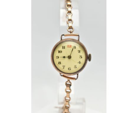 A MID 20TH CENTURY WRISTWATCH, manual wind, round dial, Arabic numerals, in a gold filled case, inside case back stamped 'Gol