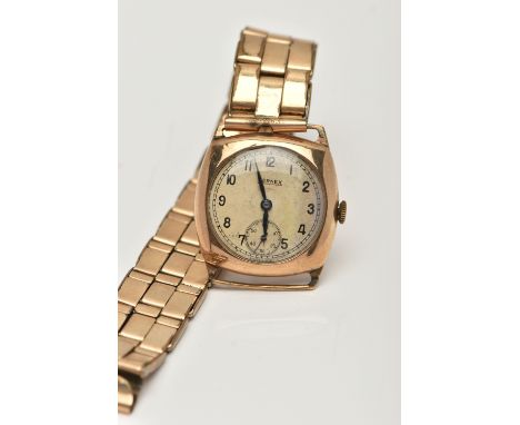 A GENTS 9CT GOLD 'BERNEX' WRISTWATCH, manual wind, round cream dial signed 'Bernex', Arabic numerals, subsidiary seconds dial