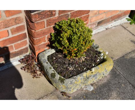 A VINTAGE SANDSTONE TROUGH WIDTH 58cm DEPTH 43cm HEIGHT 20cm Condition some losses( this lot is not sold on site, viewing for