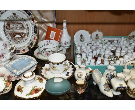 A GROUP OF CERAMICS, comprising a Late Foley china coffee cup and saucer pattern number 7442, a boxed Royal Crown Derby  'Der