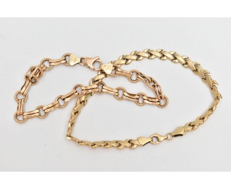 TWO 9CT GOLD BRACELETS, the first a yellow gold Italian fancy link bracelet, approximate length 185mm, fitted with a lobster 