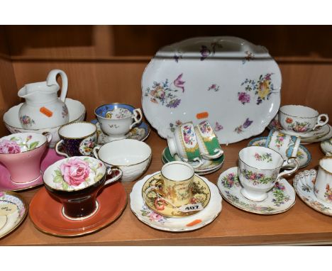 A COLLECTION OF HAND PAINTED AYNSLEY AND HAMMERSLEY TEAWARE, comprising an Aynsley coffee cup and saucer painted mark C160/7 