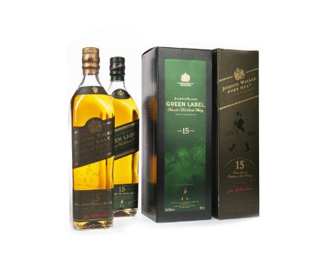 JOHNNIE WALKER GREEN LABEL AGED 15 YEARS (2) Blended Malt Scotch Whisky 70cl, 43% volume, in carton. Two bottles.