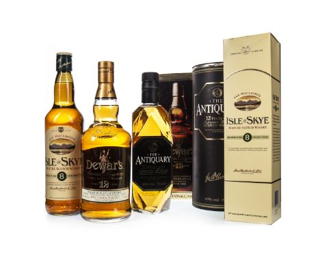 ANTIQUARY 12 YEARS OLD Single Malt Scotch Whisky 70cl, 40% volume, in tube. DEWAR'S AGED 12 YEARS Blended Scotch Whisky 750ml