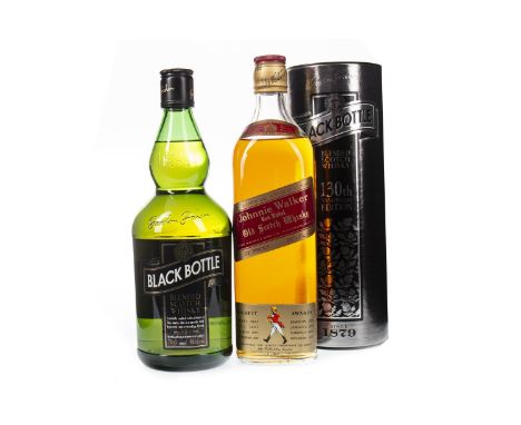 JOHNNIE WALKER RED LABEL Blended Scotch Whisky 26 2/3 fl.oz, 70° proof. BLACK BOTTLE Blended Scotch Whisky 70cl, 40% volume, 