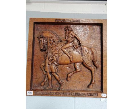 A Late 19th/Early 20th Century Carved Oak Panel of Joan of Arc, from a painting by Leonardo Da Vinci