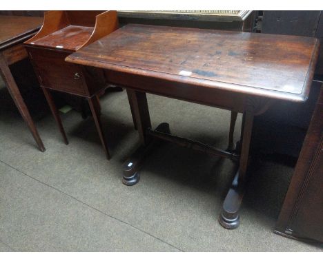 A Victorian Mahogany SIde Table, 91cm by 48cm by 72cm; together with a Georgian mahogany washstandand two Georgian Oak Tripod