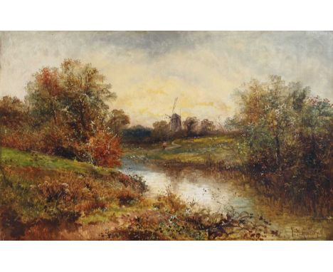 F*W*Hinsley, 19th/20th CenturyFigure on a path before windmillSigned, oil on canvas; together with an embellished print "June