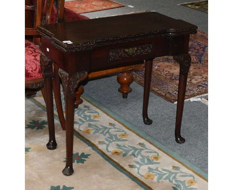 A Chippendale Style Mahogany Fold Over Card Table, 81cm by 38cm by 72cm