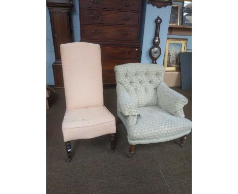 A Victorian Mahogany Framed Nursing Chair, with button back, later upholstered by Meridian; together with a high-backed nursi