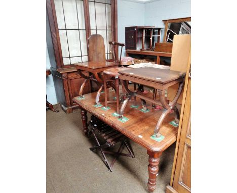 A Group of Miscellaneous Furnitue, comprising: a Victorian mahogany dining table, open bookcase, three various stools, a fold