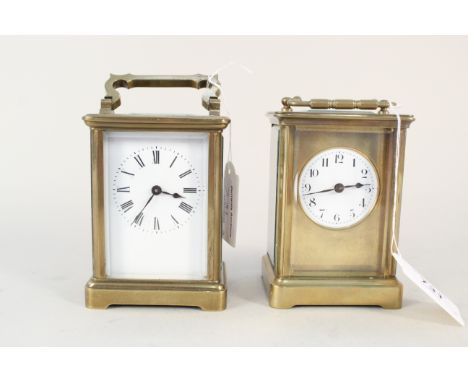 Two 19th Century brass enamel dialled carriage clocks