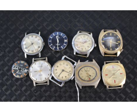 Nine assorted watches, without straps including Timex, Trafalgar and Newmark (as found)