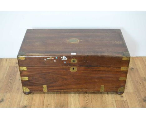 A 19th century camphorwood and brassbound campaign trunk, the hinged lid with recessed handles opening to reveal a spacious i