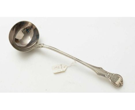 A silver soup ladle by Elizabeth Eaton, London 1857, Victoria pattern, 34cm long, 9.6oz.