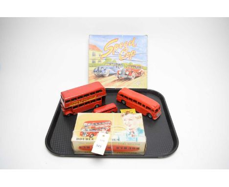 A Mettoy Playthings Double Deck Bus, no.875, in box; Marx Toys Speed Cop set, in box; Tri-Ang Minic Toys London Transport dou