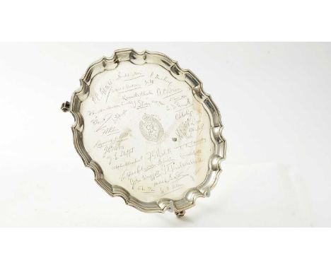 A regimental silver salver by William Lister &amp; Sons, Birmingham 1936, decorated throughout with signatures around 74th Du