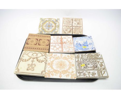 A selection of Victorian and other ceramic wall tiles, of various sizes and designs.
