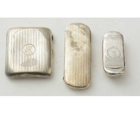 A 19th Century silver snuff box, by Joseph Wilmore, Birmingham, of rounded form with engraved decoration; a silver spectacles