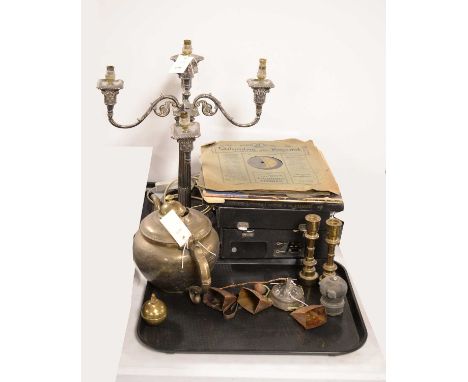 An EPNS four branch five light candelabrum, by Walker and Hall; and a selection of Eastern and other metalware; and a Standar
