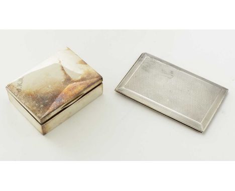 A silver cigarette case by Goldsmiths and Silversmiths Co. Ltd, with Greek key and engine turned decoration, 6.7oz gross; tog