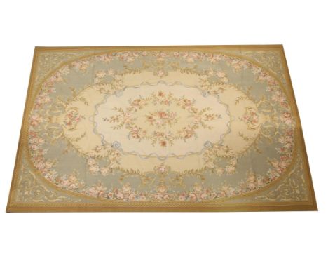 Contemporary Aubussson carpet with wool and cotton in pastel shades with typical floral designs and motifs 280cm x 170cmCondi