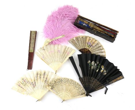 Amended description This lots includes an Art Deco silk fan signed Joly and Collection of  vintage fans including a Cantonese