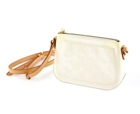 Louis Vuitton Accessoire crossbody cream patent leather bag,  zip top closure, back pocket, gold hardware 23cm x 16cm boxed w
