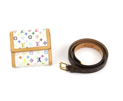 Louis Vuitton white ground multi coloured monogram wallet /purse with dust bag, box and original receipt and a ladies belt wi