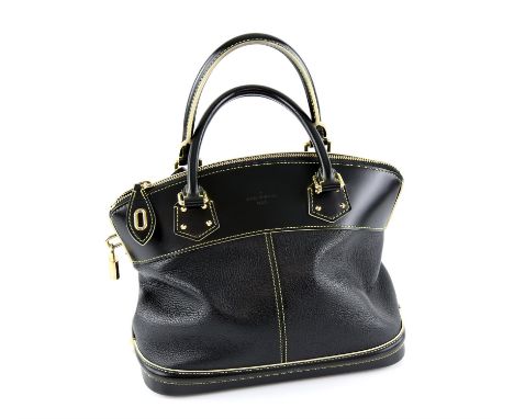 Louis Vuitton Suhali Lockit Cuir black tote handbag,   top handles , zipped top , gold hardware, with contrasting stitching  