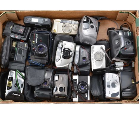 A Tray of Compact Cameras, manufacturers include Pentax, Polaroid, Nikon, Mamiya, Samsung and other examples, all untested, A