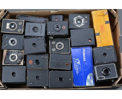 A Tray of Box and Other Cameras, including Kodak box cameras, Agfa, Coronet box cameras, a Kodak Brownie Model 3 8mm cine cam