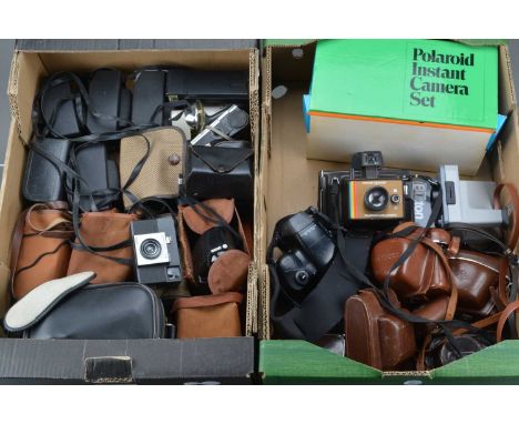 Two Trays of Various Cameras, including an Agfa Silette, Silette 1, Yashica J, Ricoh Auto 125, Taron VR, Olympus IS-300O, Pol