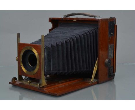 A J Lizars Challenge 4½ x 6¼ Mahogany & Brass Camera Body, focal plane shutter stuck, body G, bellows G, focus screen intact