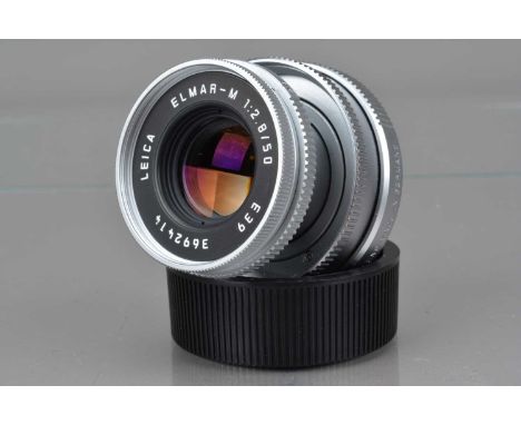 A Leica 50mm f/2.8 Elmar-M E39 Lens, M mount, chrome, 11823, serial no 3692414, 1995, barrel VG-E, elements VG-E, with front 